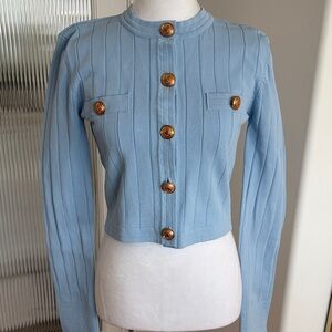 Endless Rose Sky Blue Buttoned Rib Knit Cardigan